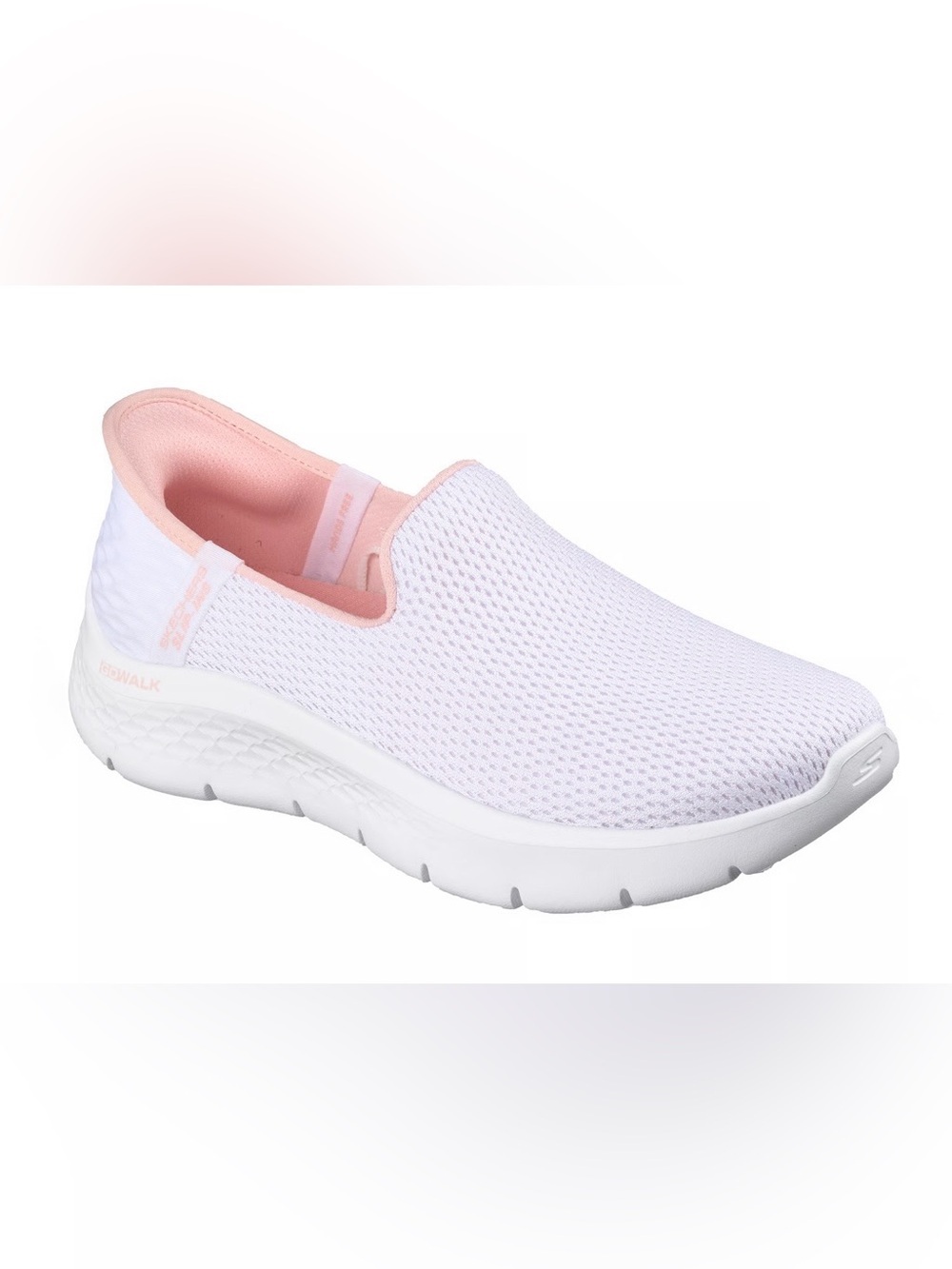 Skechers Women's Slip-On Go Walk Sneakers in White and Light Pink Size 7.5